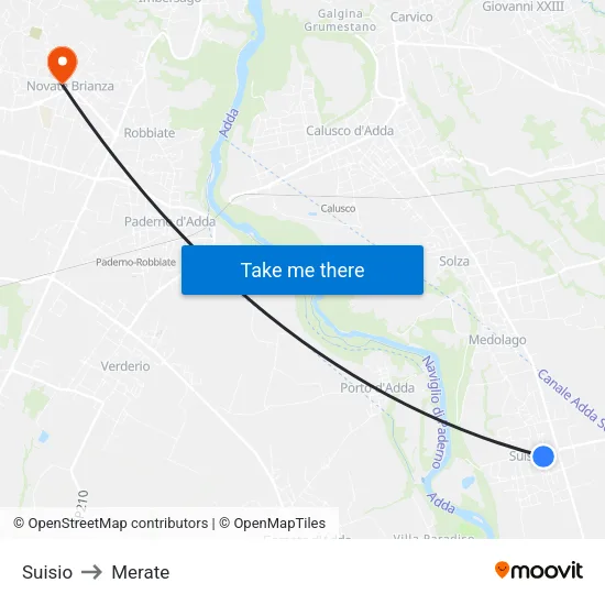 Suisio to Merate map
