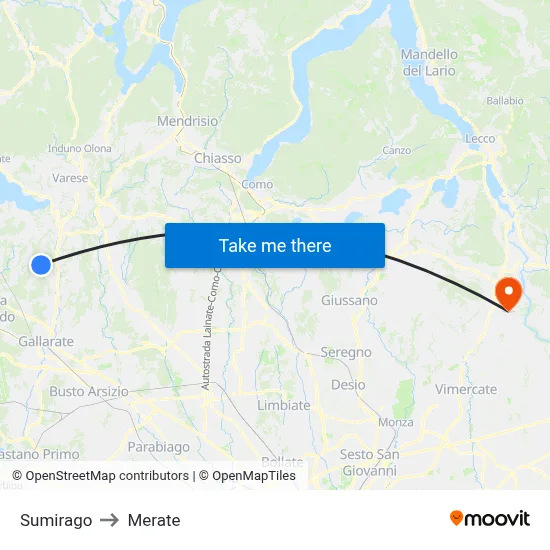 Sumirago to Merate map