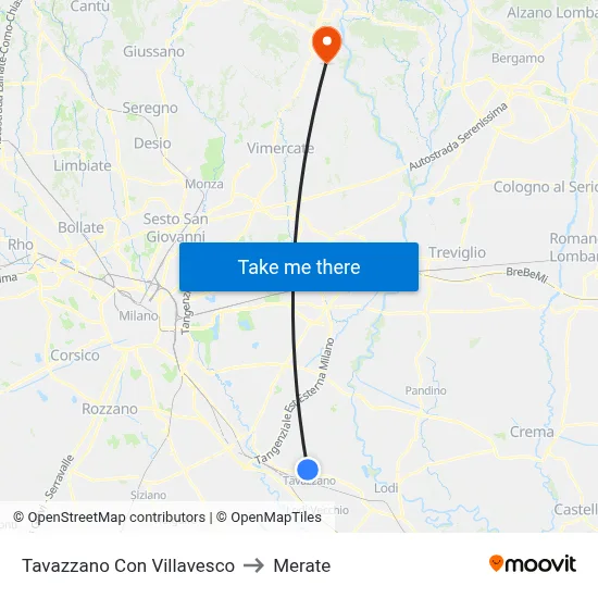 Tavazzano Con Villavesco to Merate map