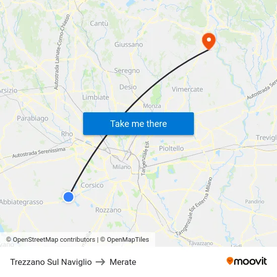 Trezzano Sul Naviglio to Merate map