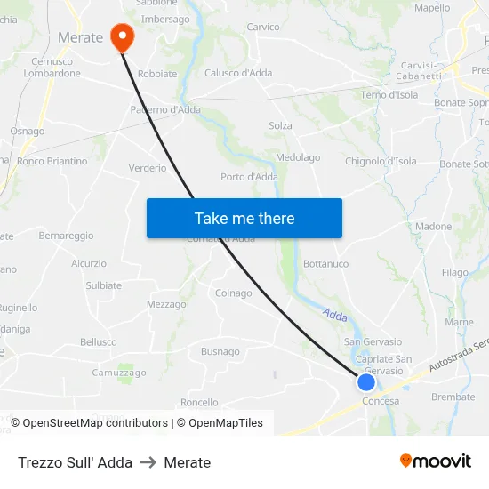 Trezzo Sull' Adda to Merate map