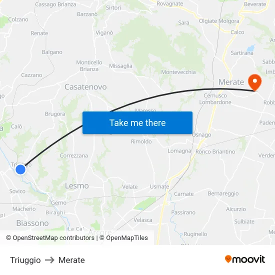 Triuggio to Merate map