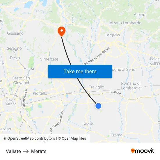 Vailate to Merate map