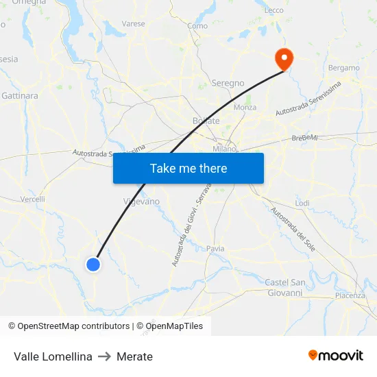 Valle Lomellina to Merate map