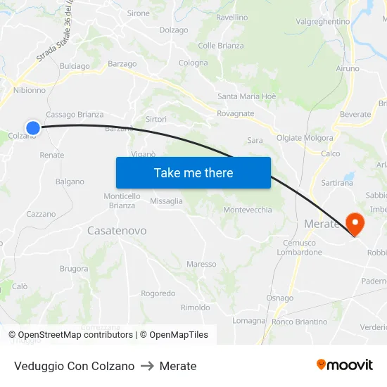 Veduggio Con Colzano to Merate map