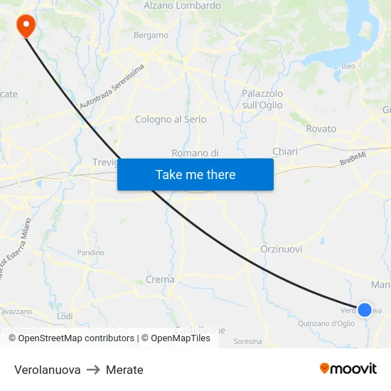 Verolanuova to Merate map