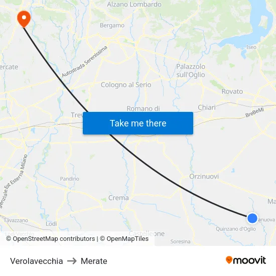 Verolavecchia to Merate map