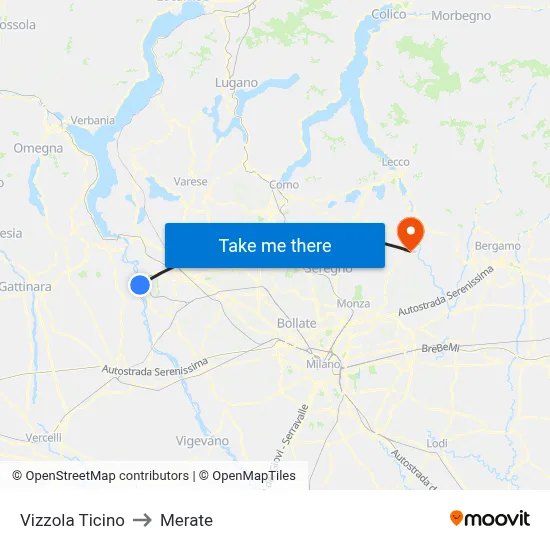 Vizzola Ticino to Merate map
