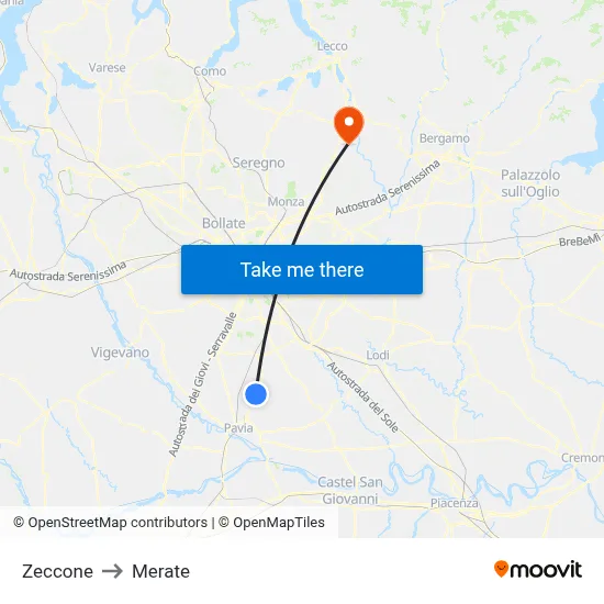 Zeccone to Merate map