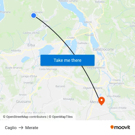 Caglio to Merate map