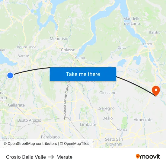 Crosio Della Valle to Merate map