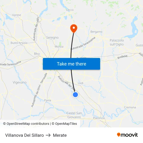 Villanova Del Sillaro to Merate map