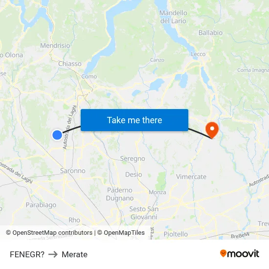 Fenegro to Merate map