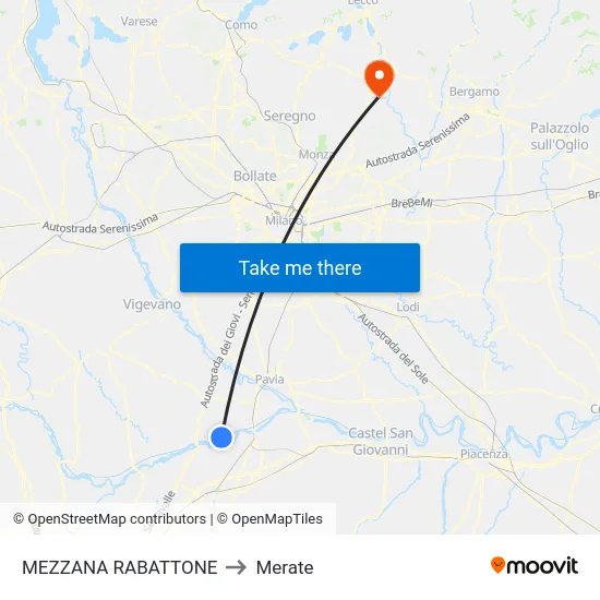 Mezzana Rabattone to Merate map