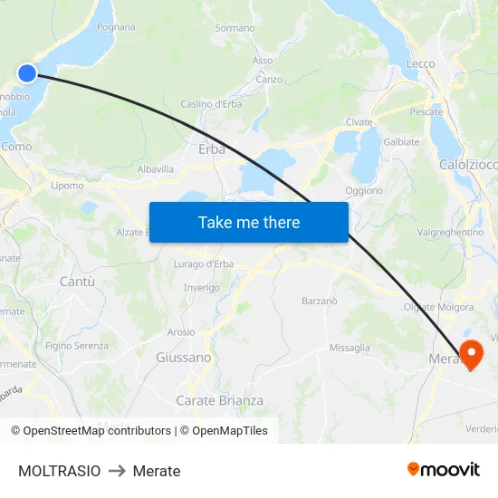 Moltrasio to Merate map