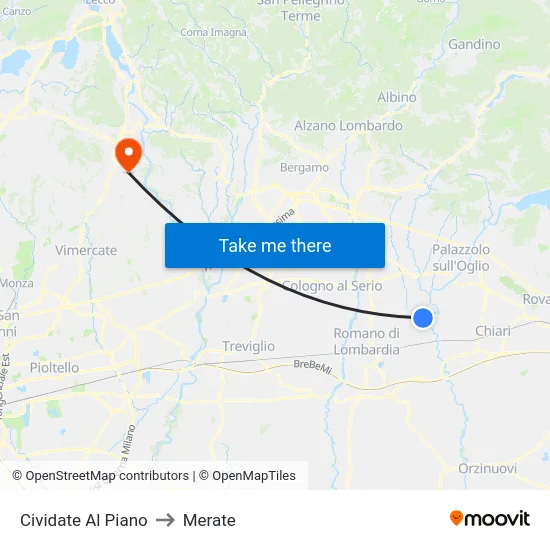 Cividate Al Piano to Merate map
