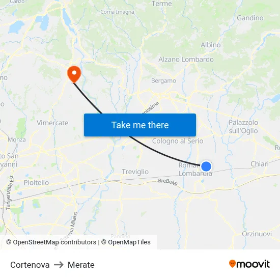 Cortenova to Merate map