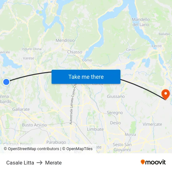 Casale Litta to Merate map