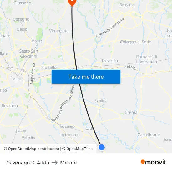 Cavenago D' Adda to Merate map