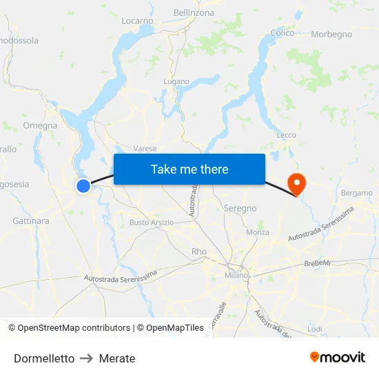 Dormelletto to Merate map