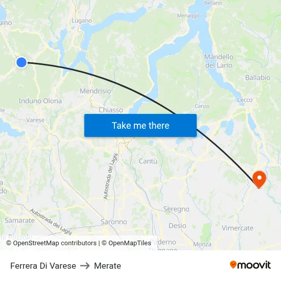 Ferrera Di Varese to Merate map