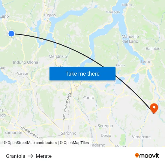 Grantola to Merate map