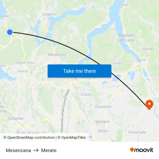 Mesenzana to Merate map