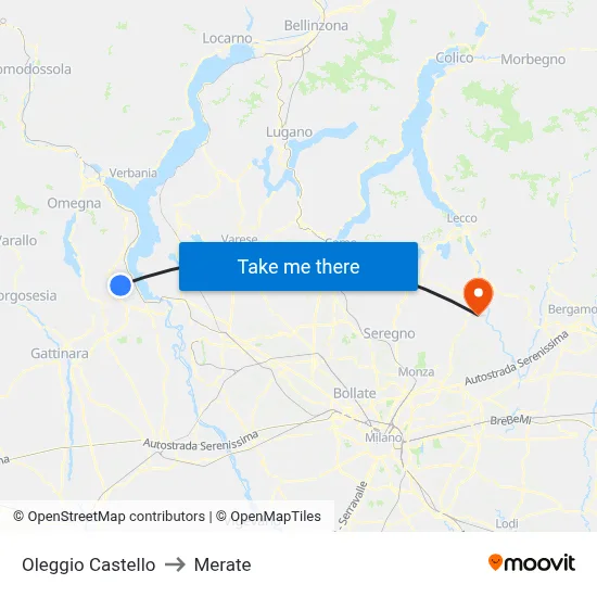 Oleggio Castello to Merate map