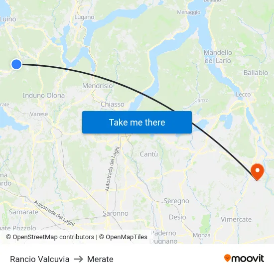 Rancio Valcuvia to Merate map