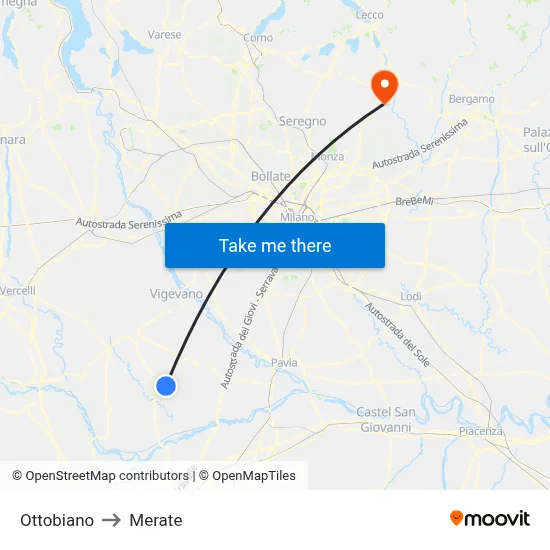 Ottobiano to Merate map