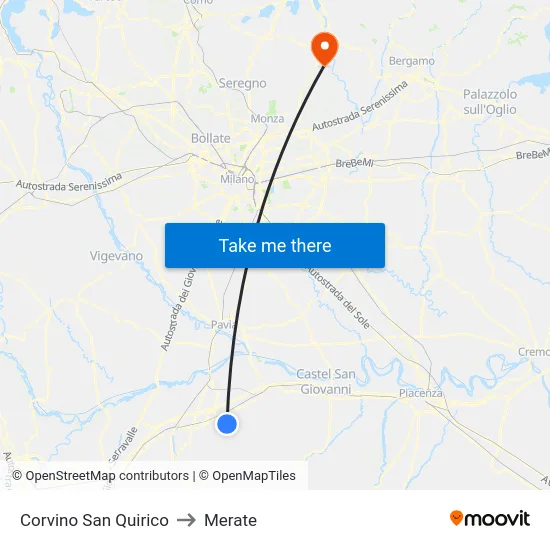 Corvino San Quirico to Merate map
