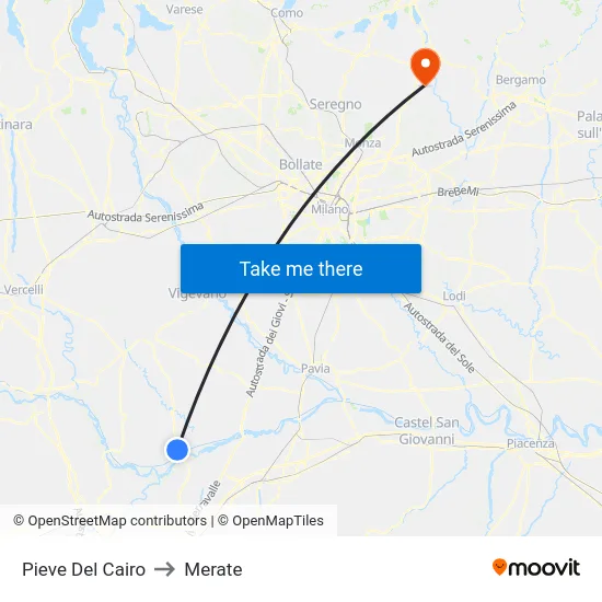 Pieve Del Cairo to Merate map
