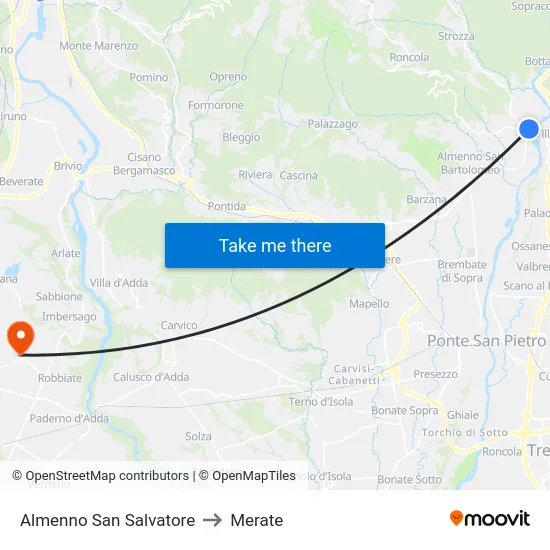 Almenno San Salvatore to Merate map