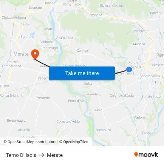 Terno D' Isola to Merate map