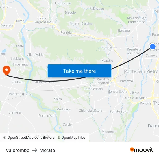 Valbrembo to Merate map