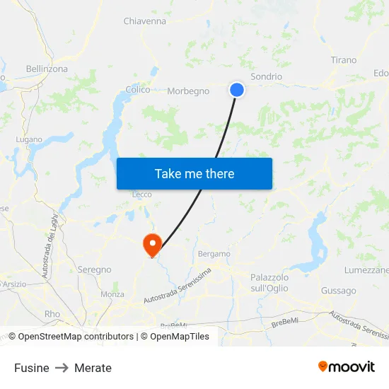Fusine to Merate map