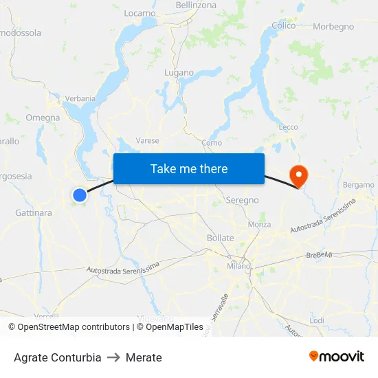 Agrate Conturbia to Merate map