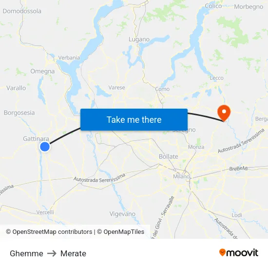 Ghemme to Merate map