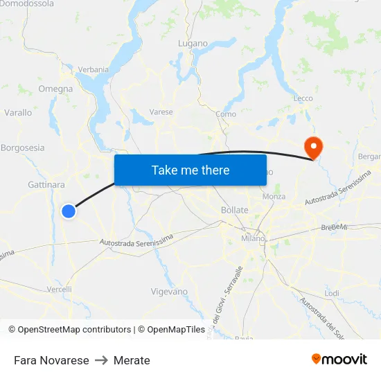 Fara Novarese to Merate map