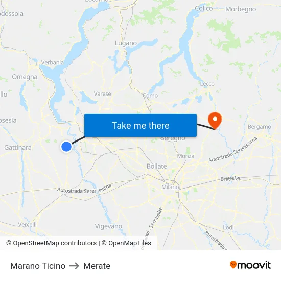 Marano Ticino to Merate map