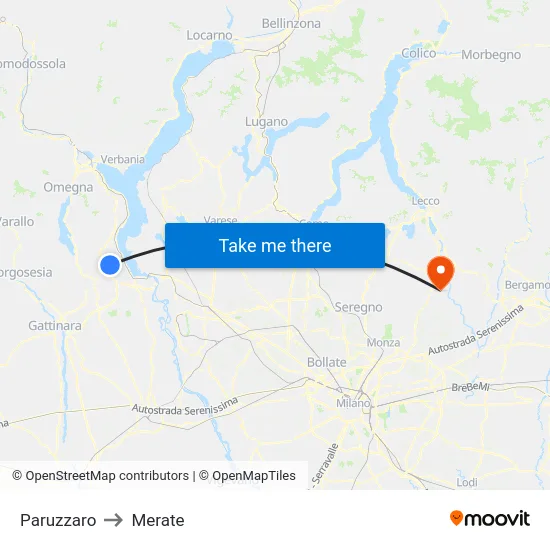 Paruzzaro to Merate map