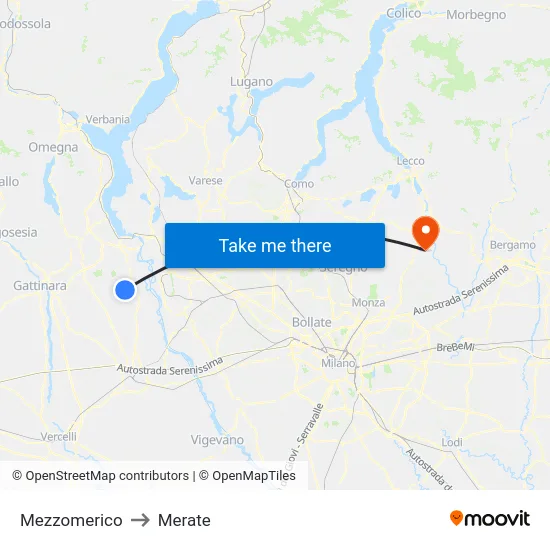 Mezzomerico to Merate map