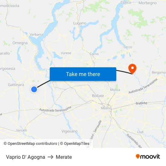 Vaprio D' Agogna to Merate map