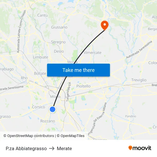 P.za Abbiategrasso to Merate map