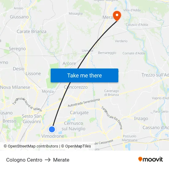 Cologno Centro to Merate map