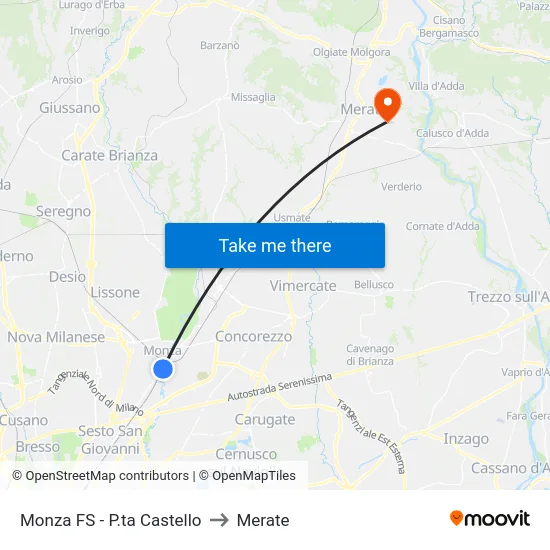 Monza FS - P.ta Castello to Merate map