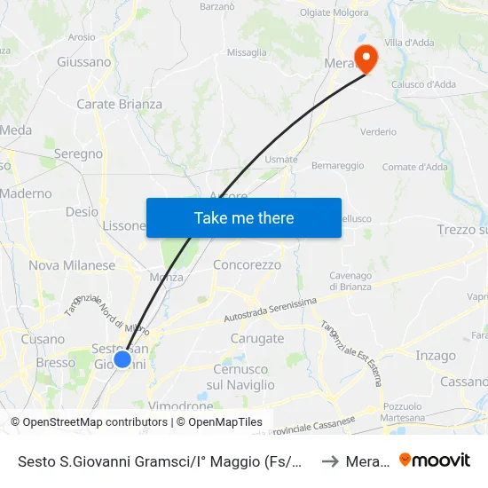 Sesto S.Giovanni Gramsci/I° Maggio (Fs/M1) to Merate map