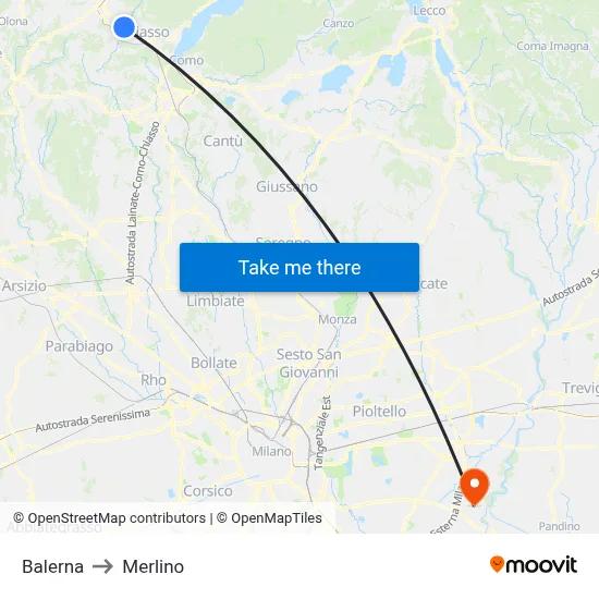 Balerna to Merlino map