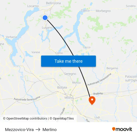 Mezzovico-Vira to Merlino map