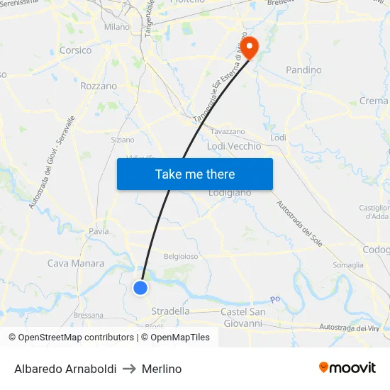 Albaredo Arnaboldi to Merlino map
